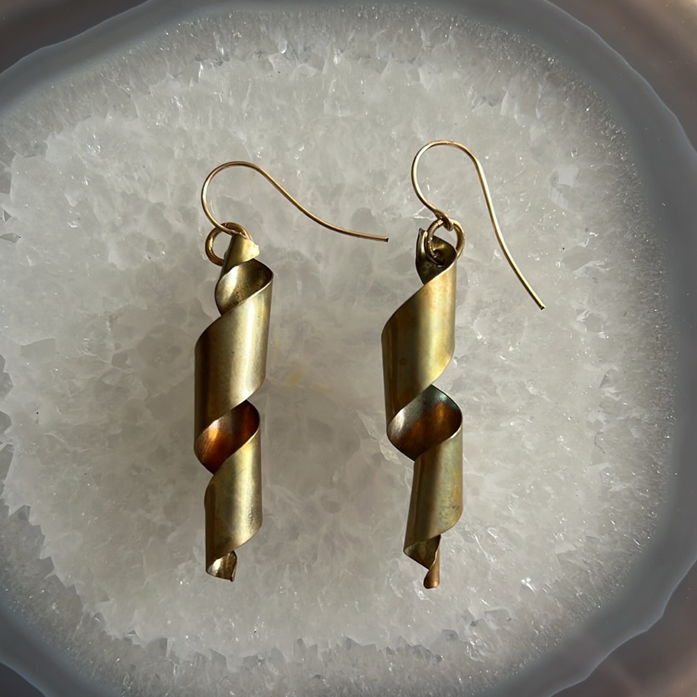 Elegant Gold Bronze Spiral Earrings NWOT